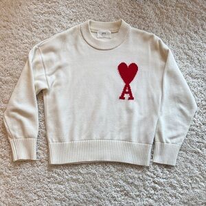 Ami Cream Sweater with Red Heart Logo